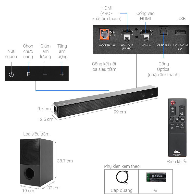 Bộ loa thanh LG SNH5 600W 