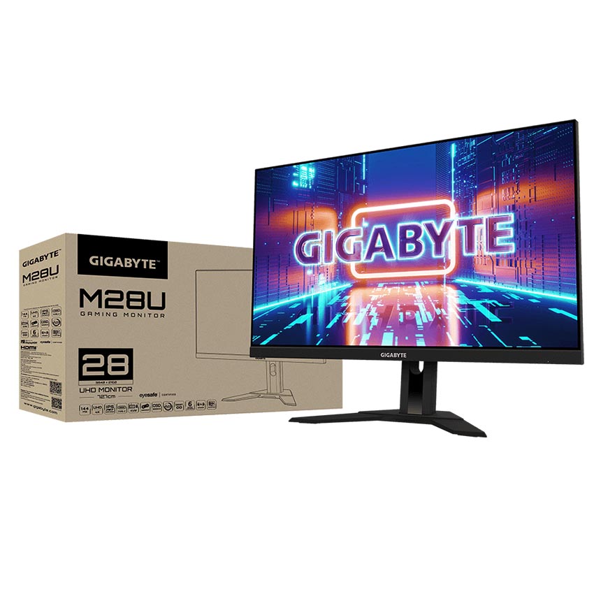 MÀN HÌNH GAMING GIGABYTE M28U-EK (28 INCH/UHD/SUPER IPS/144HZ/1MS/350NITS/HDMI+DP+USBC+AUDIO/LOA/FREESYNC)