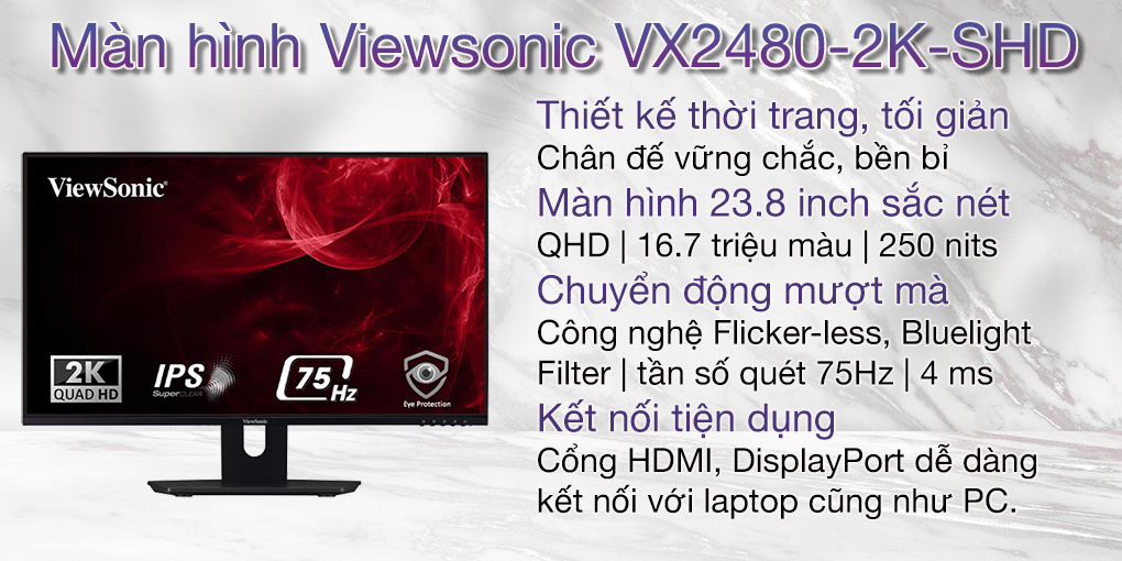 Màn hình ViewSonic VX2480-2K-SHD 24" IPS 2K 75Hz chuyên đồ họa
